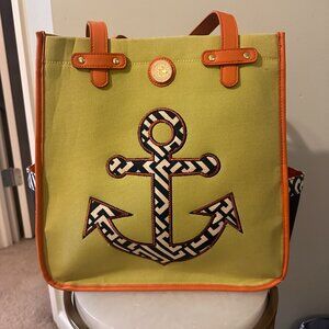 Spartina 449 Beach Tote Bag with Anchor Applique in Lime Green and Orange